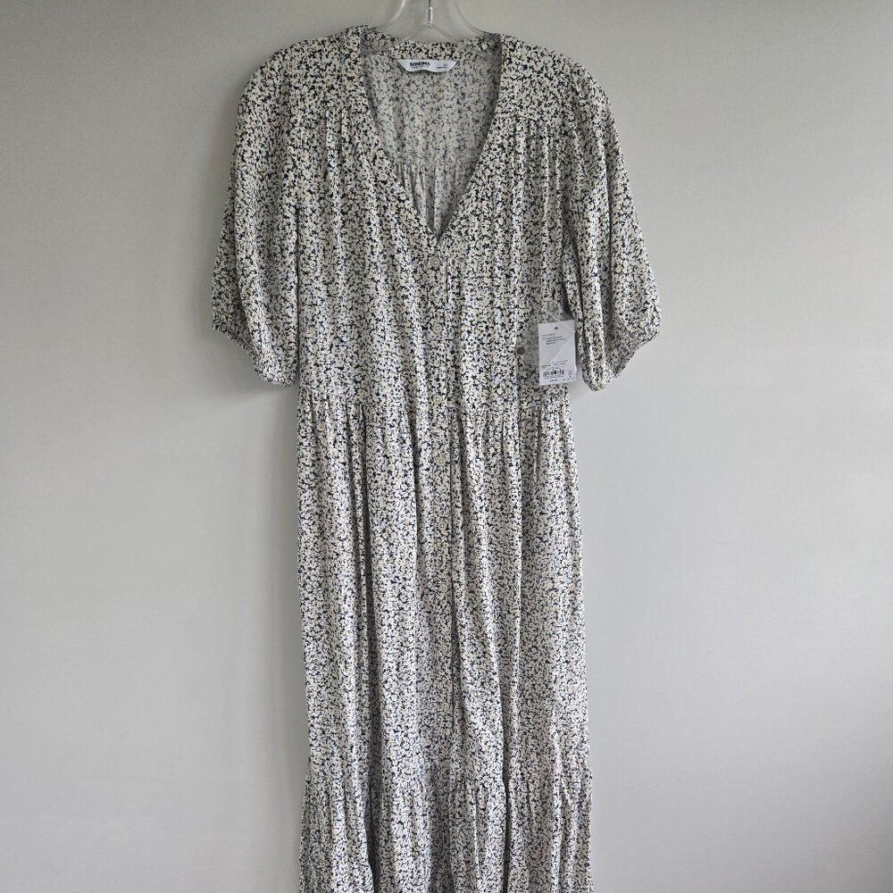 NEW Sonoma Linen Blend Daisy Floral Midi Dress Size XS